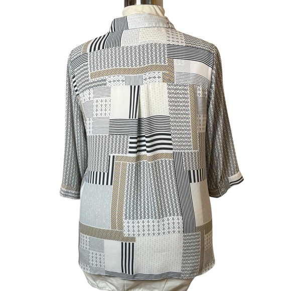 Rose And Olive Plus Button Up Top Womens 1X Neutral Patchwork Business Casual - Picture 3 of 10